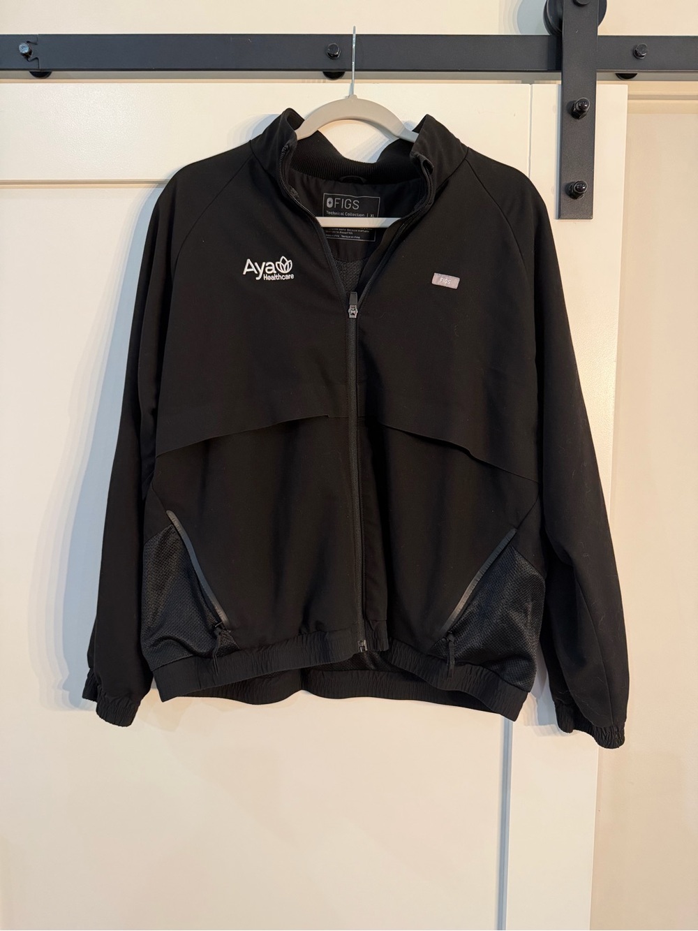 FIGS Women's Black Bomber Jacket with Aya Healthcare Logo